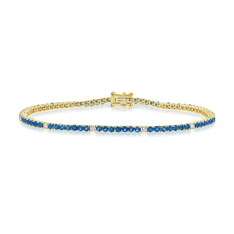 Elegant 3.42 Carat Sapphire and Diamond Tennis Bracelet in 14K Gold