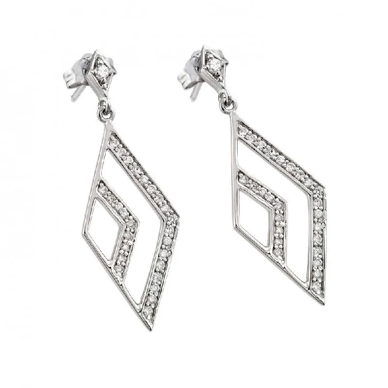 Silver 925 Rhodium Plated Micro Pave Clear Open Marquis CZ Dangling Stud Earrings - ACE00029