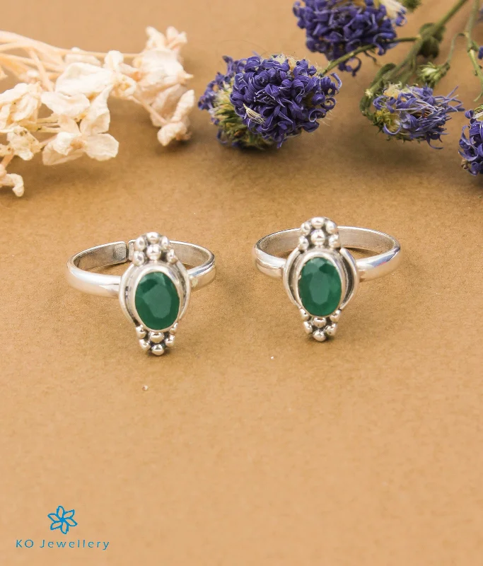 The Neeti Silver Toe-Rings (Green)