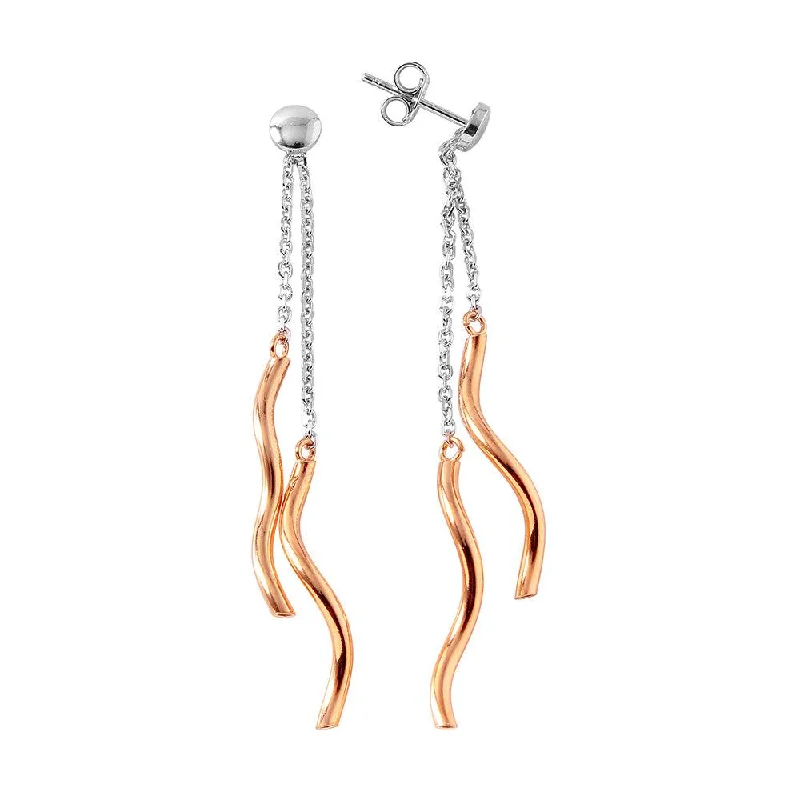 Silver 925 Rose Gold Plated Twirl Sticks Earrings - ITE00074RH-RGP