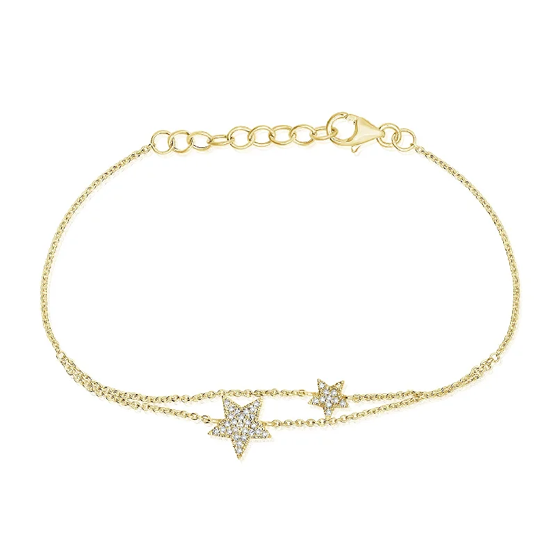 14K Gold Star Chain Bracelet with Diamonds