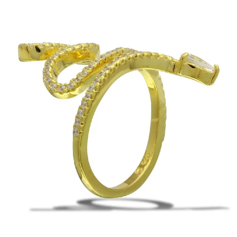 Gold Plated 925 Sterling Silver Snake Design with CZ Ring - BGR01105