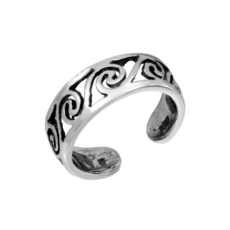 Silver Open Wave Adjustable Toe Ring - TR294-A