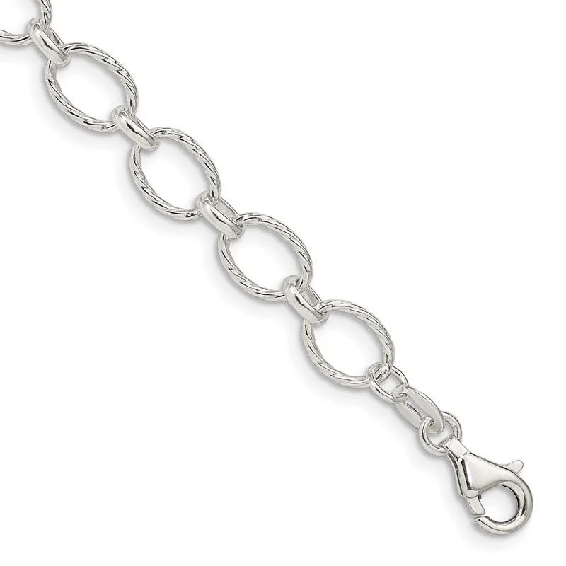 Sterling Silver 6.1mm Fancy Patterned Rolo Chain Bracelet