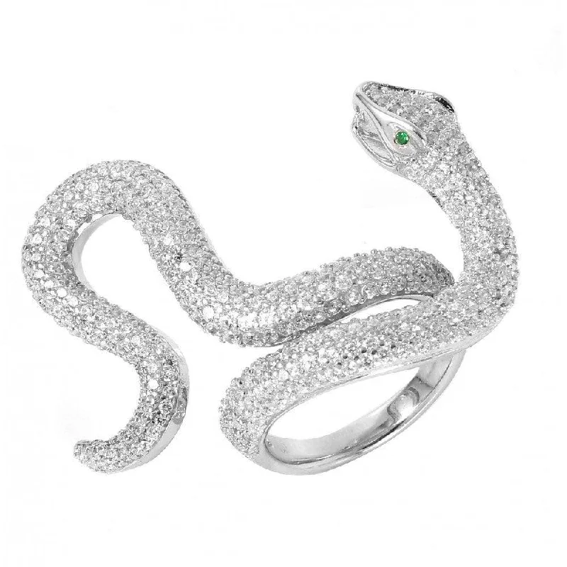 Silver 925 Rhodium Plated Cobra CZ Ring - GMR00037