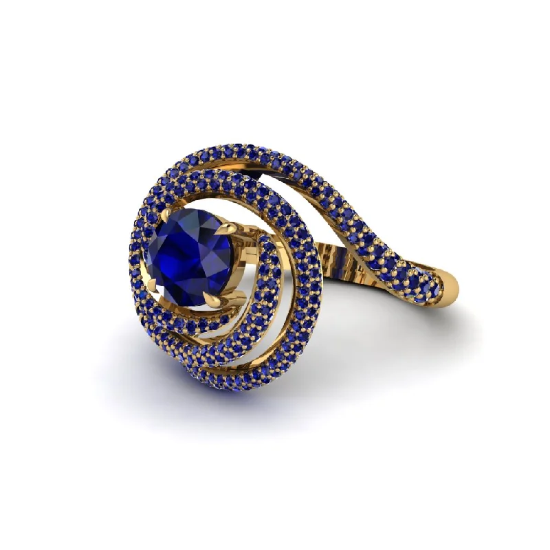 Sapphire Double Halo Swirling Engagement Ring - Serena No. 73