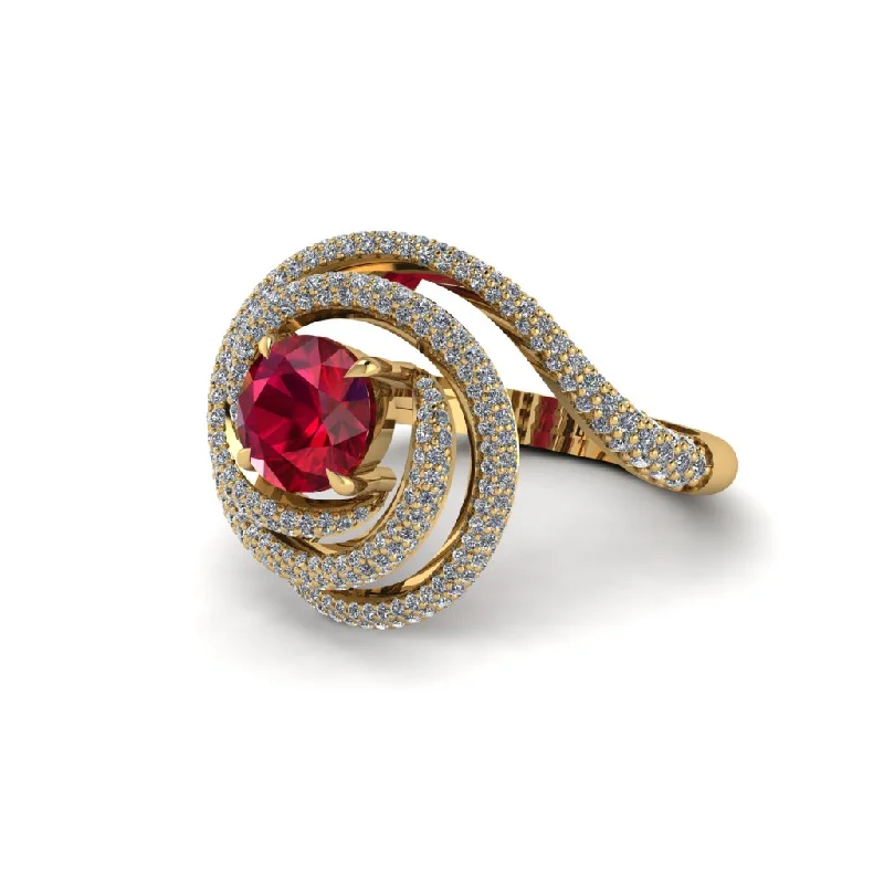 Ruby Double Halo Swirling Engagement Ring - Serena No. 10