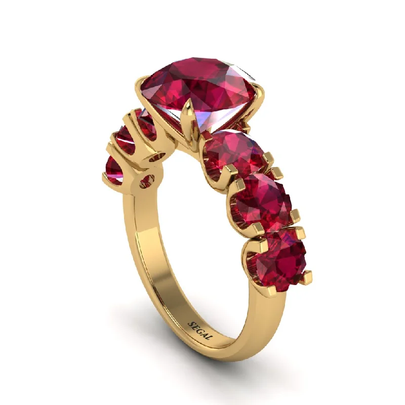 Round Cut Ruby Cathedral Engagement Ring - Tatum No. 55