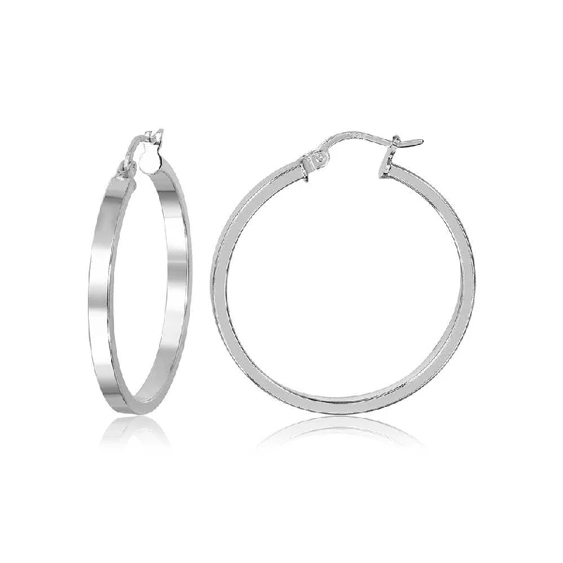 Silver 925 Square Flat Hoop Earring 3mm Wide - HP05-3