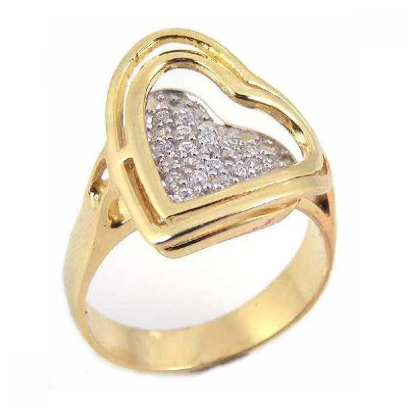 Clearance-Silver 925 Gold Plated Pave Set CZ Heart Ring - STR00460