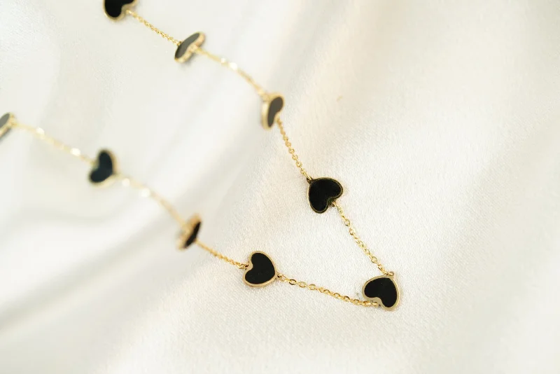 14k Black Hearts Necklace