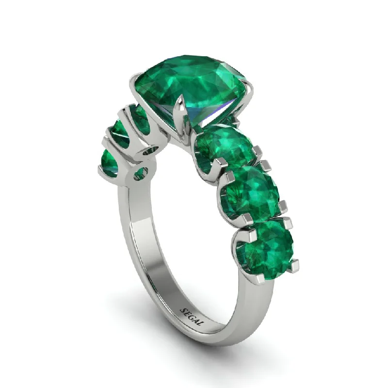 Round Cut Emerald Cathedral Engagement Ring - Tatum No. 21