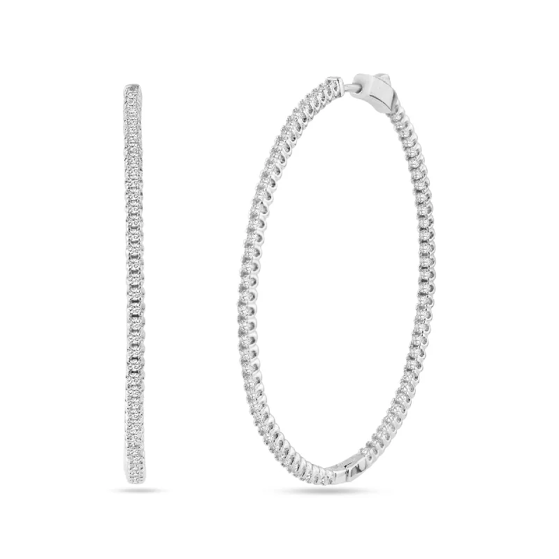 Rhodium Plated 925 Sterling Silver Eternity Clear CZ Hoop Earring 50mm - STE01339