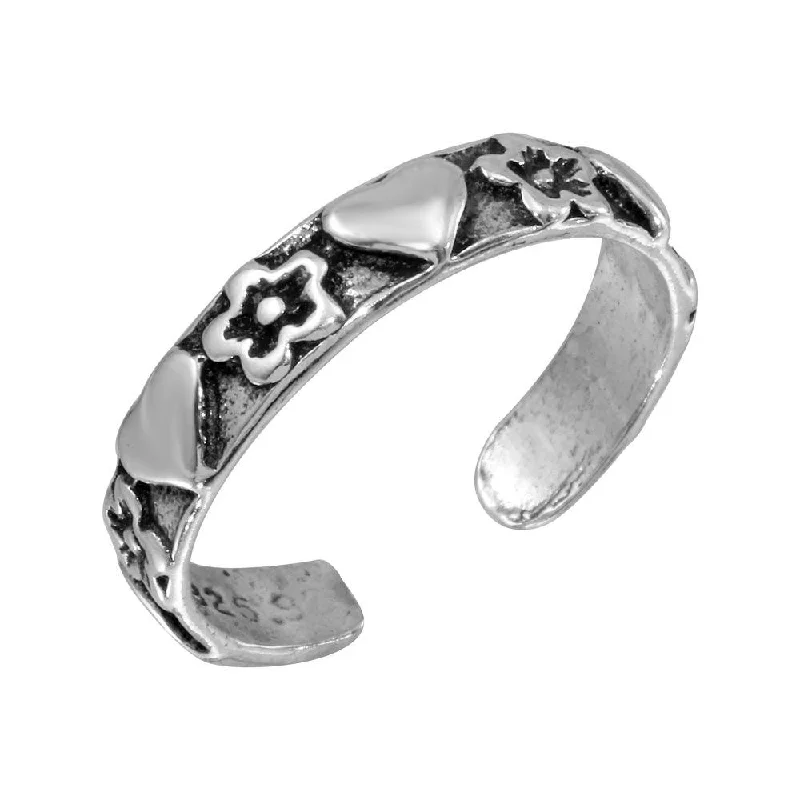 Silver 925 Heart Flower Adjustable Toe Ring - TR111-A