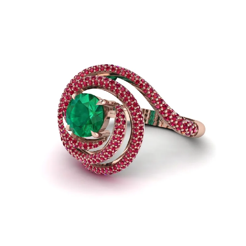 Emerald Double Halo Swirling Engagement Ring - Serena No. 50