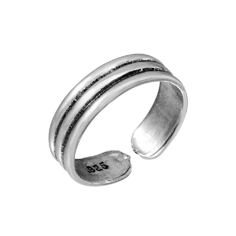 Silver 3 Row Adjustable Toe Ring - TR187-A