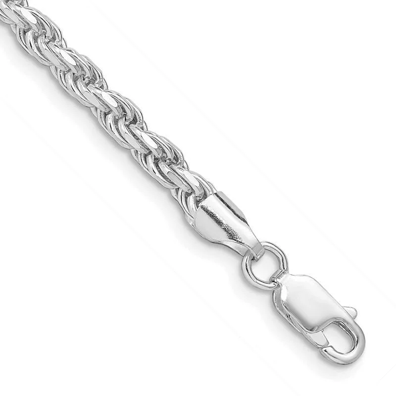 Sterling Silver Rhodium-plated 3.5mm Diamond-cut Rope Chain Bracelet