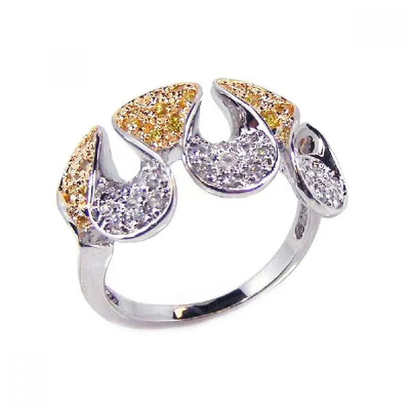 Clearance-Silver 925 Rhodium and Gold Plated Yellow Clear CZ Folded Ring - BGR00087