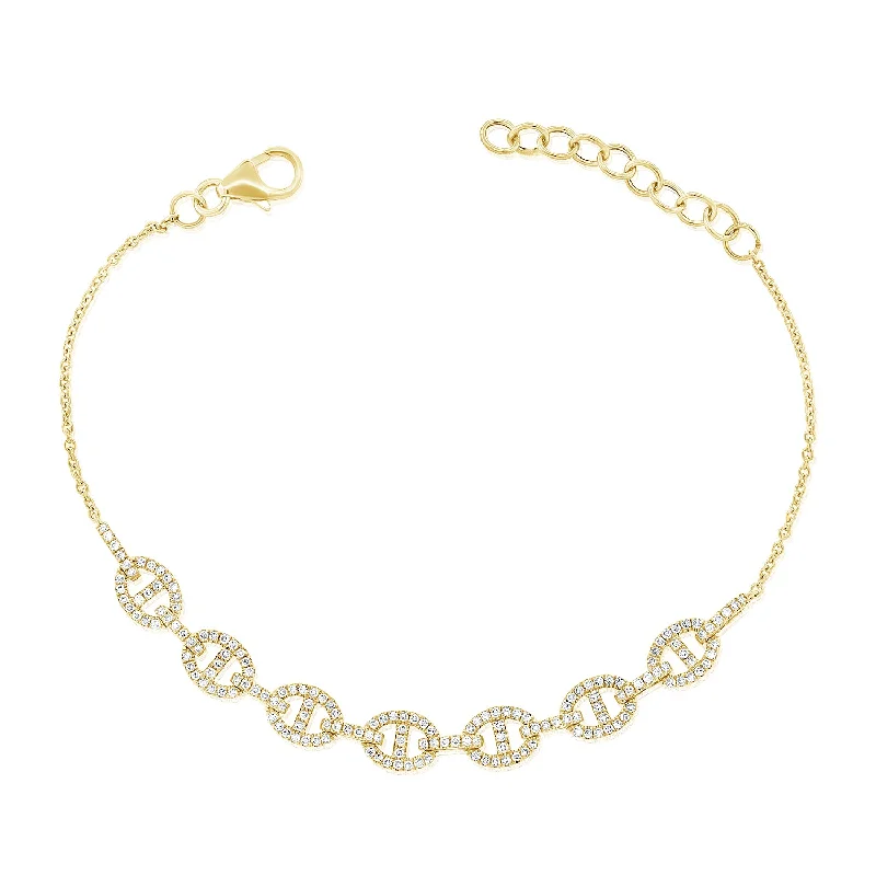 14K Gold and Diamond Designer Marina Link Chain Bracelet