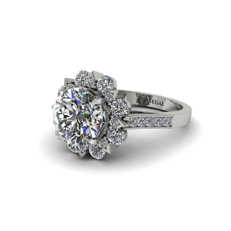 Diamond Halo Sunburst Engagement Ring - Winter No. 3