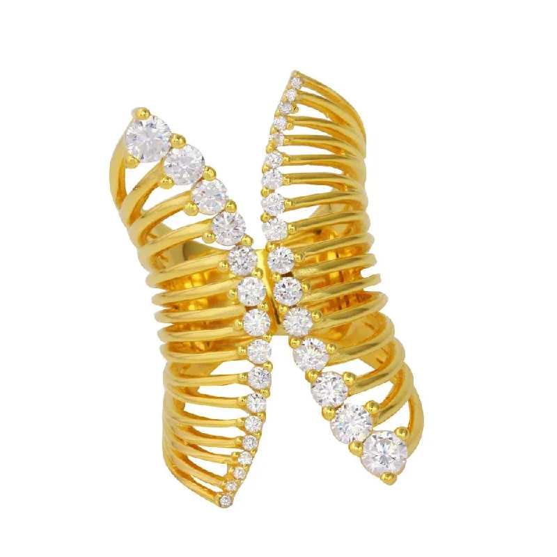 Gold Plated 925 Sterling Silver Adjustable Spiral Ring with Clear Journey CZ - STR01071GP