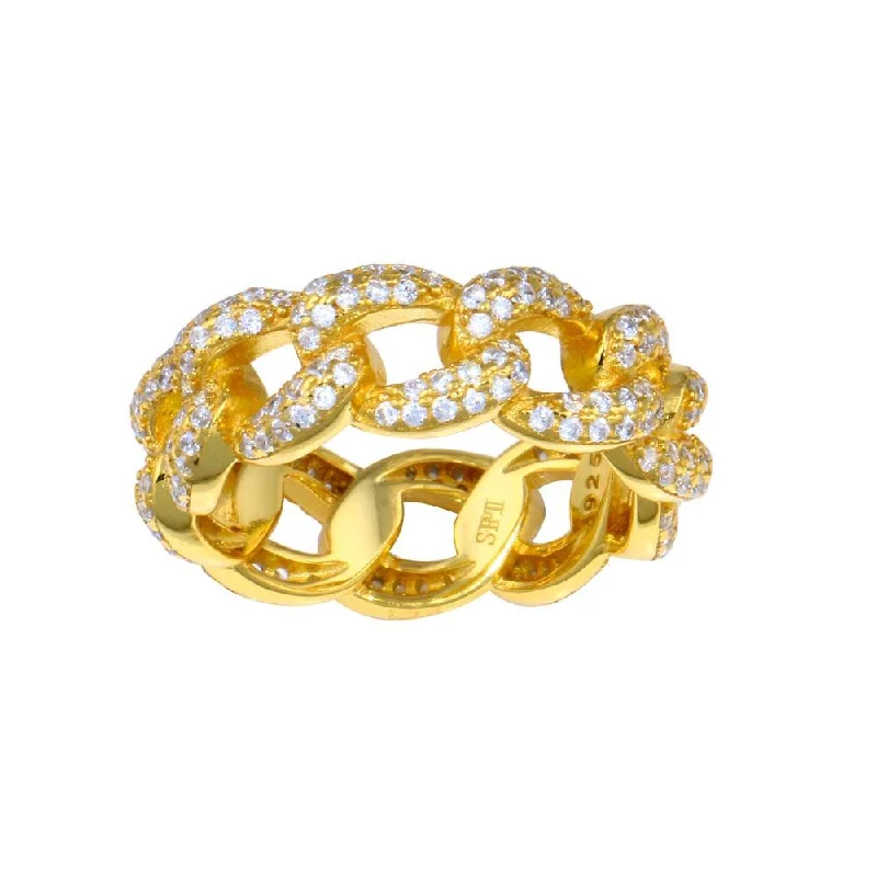 Gold Plated 925 Sterling Silver Curb Design Link Ring 7.3mm - STR01131GP