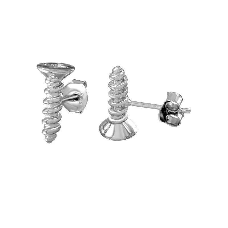 Rhodium Plated 925 Sterling Silver Screw Stud Earrings - BGE00556