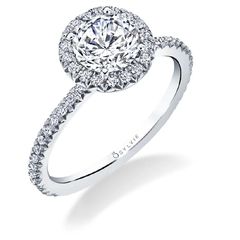 Sylvie Collection 14K White Gold Round Halo Engagement Ring Setting