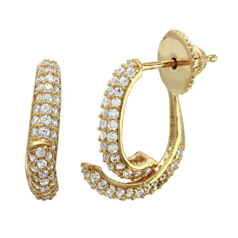 Gold Plated 925 Sterling Silver Front and Back CZ Earrings - GME00086GP