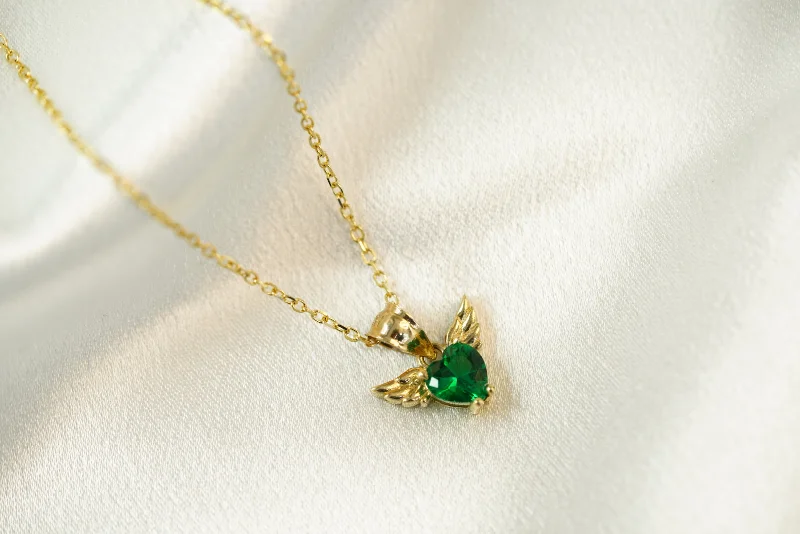 14k Green Heart with Wings Necklace