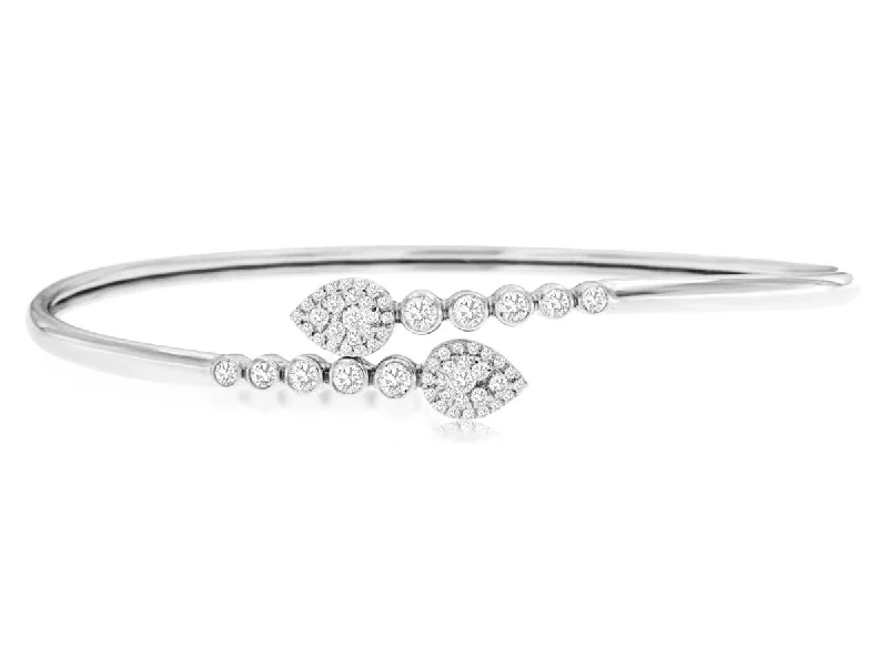 White Gold & Diamond Flexible Bypass Bangle Bracelet