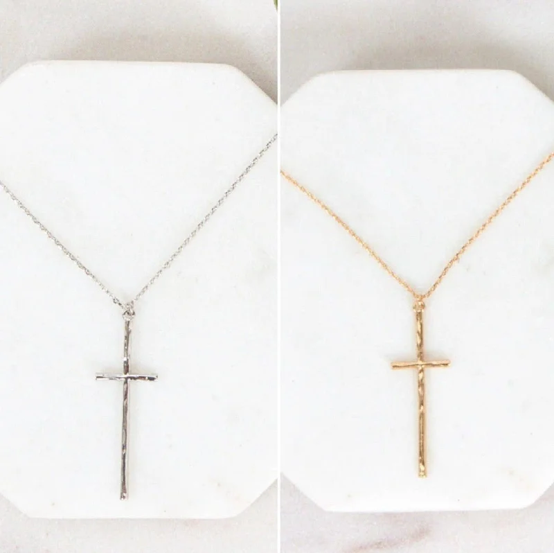 Jada Hammered Cross Necklace in Gold or Silver