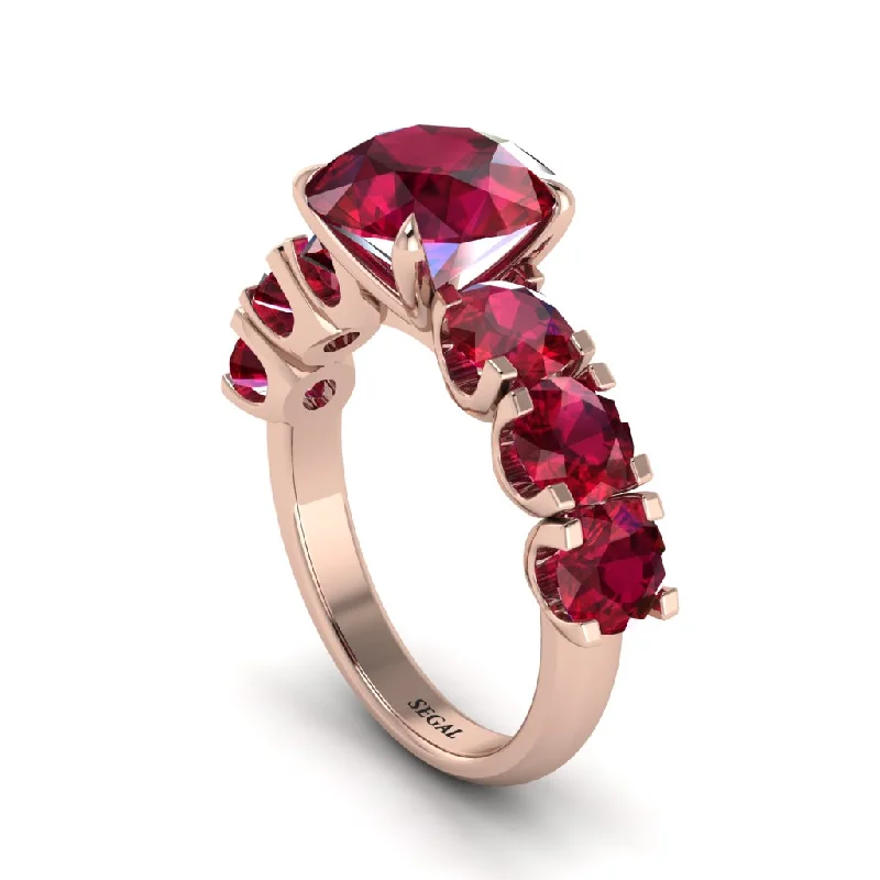 Round Cut Ruby Cathedral Engagement Ring - Tatum No. 56