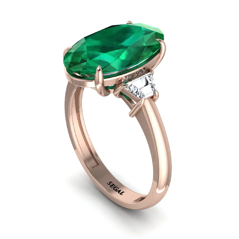 Oval-Cut Emerald Three Stone Engagement Ring - Amari No. 5