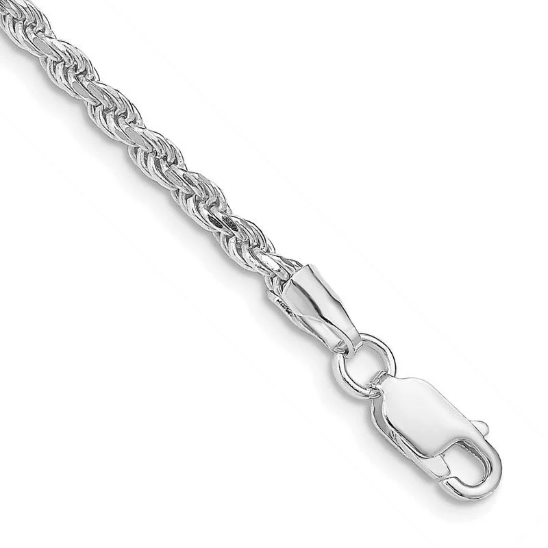 Sterling Silver Rhodium-plated 2.75mm Diamond-cut Rope Chain Bracelet