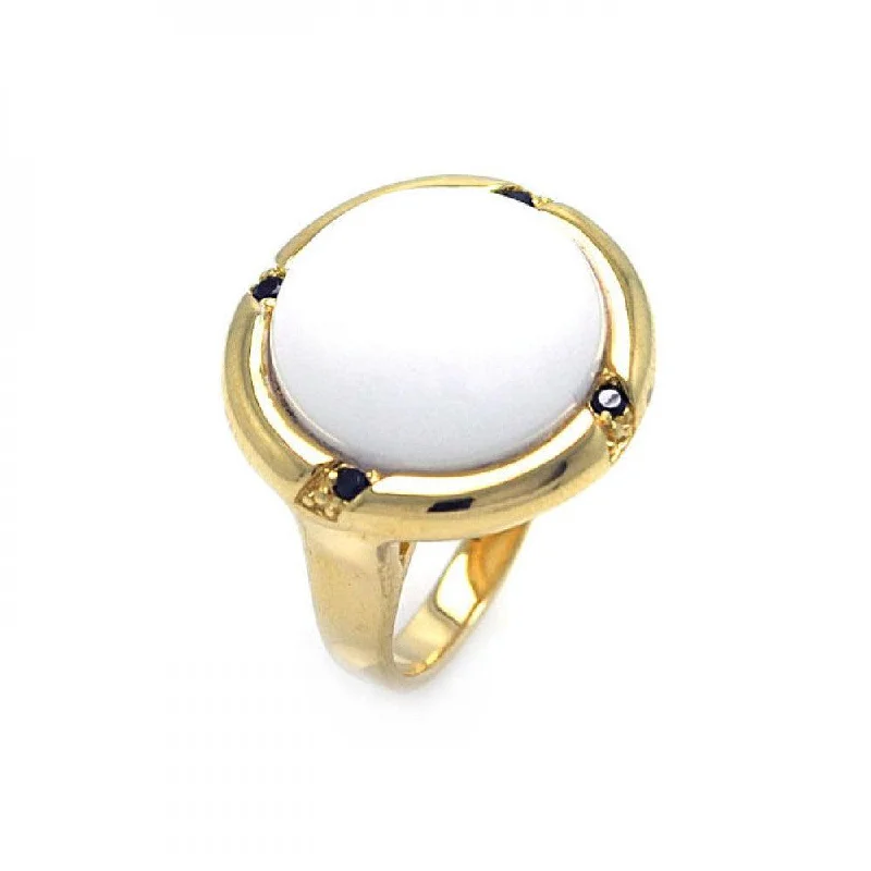 Clearance-Silver 925 Gold Plated White Stone Center Black CZ Ring - STR00684