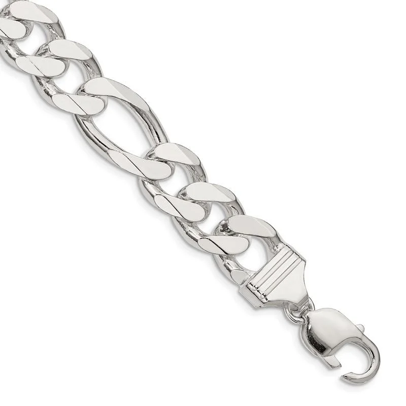 Sterling Silver 13.5mm Figaro Chain Bracelet