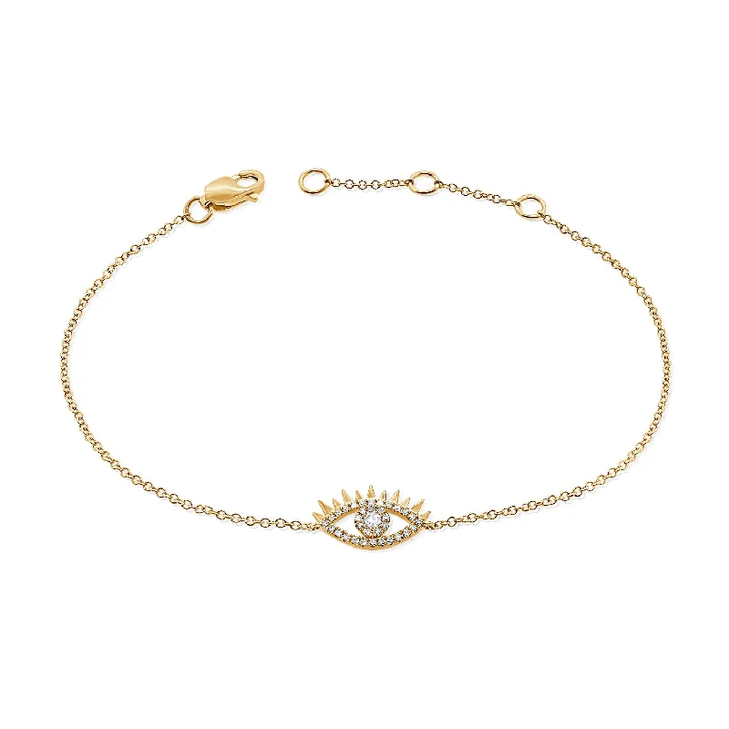 14K Gold Evil Eye Chain Bracelet with Diamonds