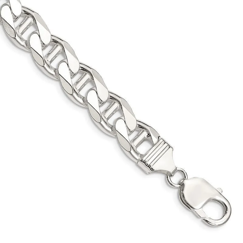 Sterling Silver 10.5mm Flat Cuban Anchor Chain Bracelet