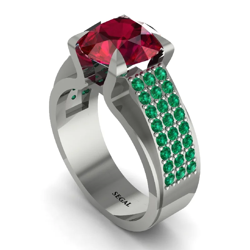 Round Cut Ruby 14K Gold Pave Engagement Ring - Saylor No. 27