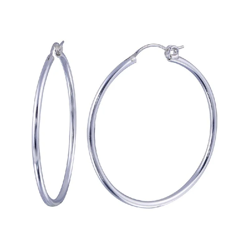 High Polished 925 Sterling Silver Hoop Earrings Rounded Hinge 2mm - HP01-2