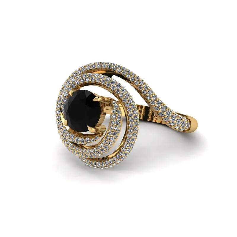 Black Diamond Double Halo Swirling Engagement Ring - Serena No. 7