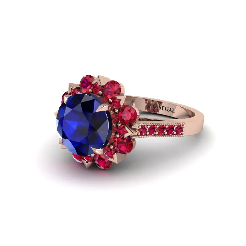 Sapphire Halo Sunburst Engagement Ring - Winter No. 59