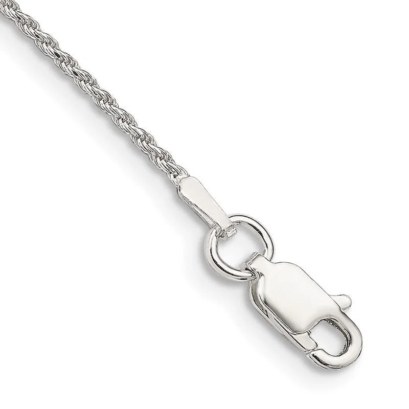 Sterling Silver 1.1mm Diamond-cut Rope Chain Bracelet