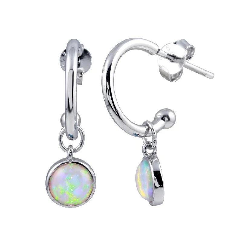 Rhodium Plated 925 Sterling Silver Semi Hoop Dangling Pink Opal Earring - STE01223PINK