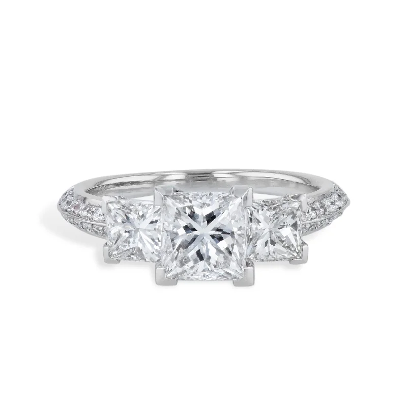 Platinum 3 Princess Cut Diamond Engagement Ring