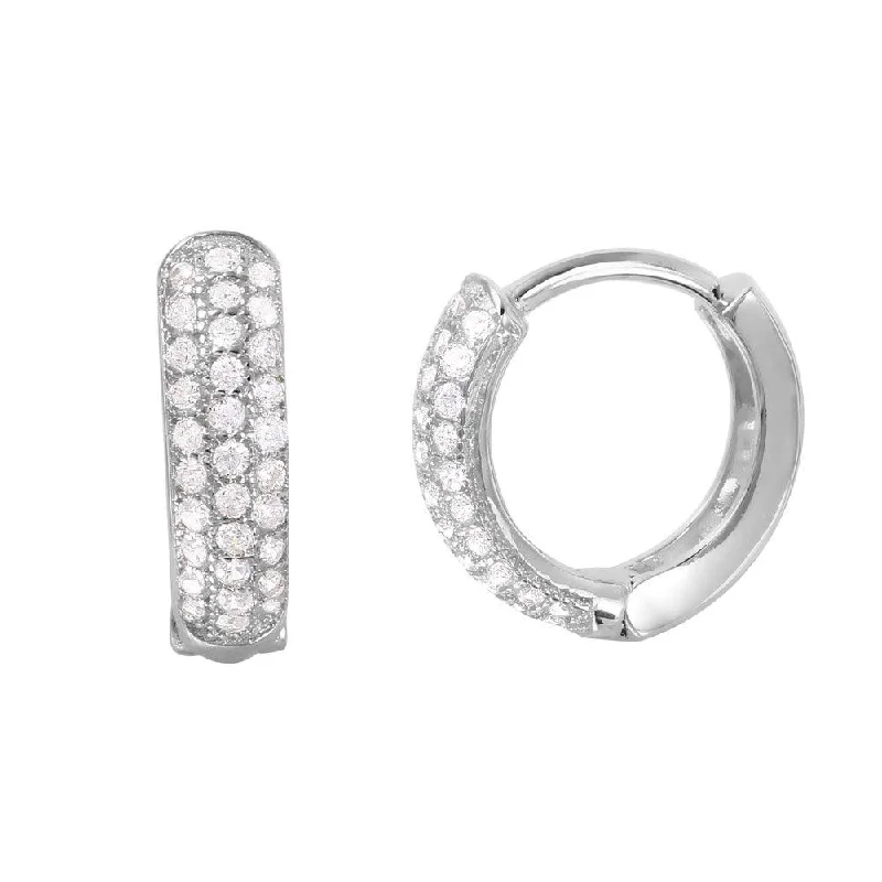 Silver 925 Rhodium Plated CZ huggie hoop Earrings - GME00027