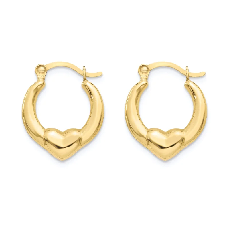 14E00372 - 14 Karat Yellow Gold 2T Heart Design Latch Back Hoop Earring