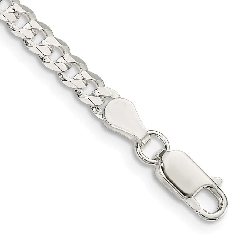 Sterling Silver 3.8mm Flat Curb Chain Bracelet