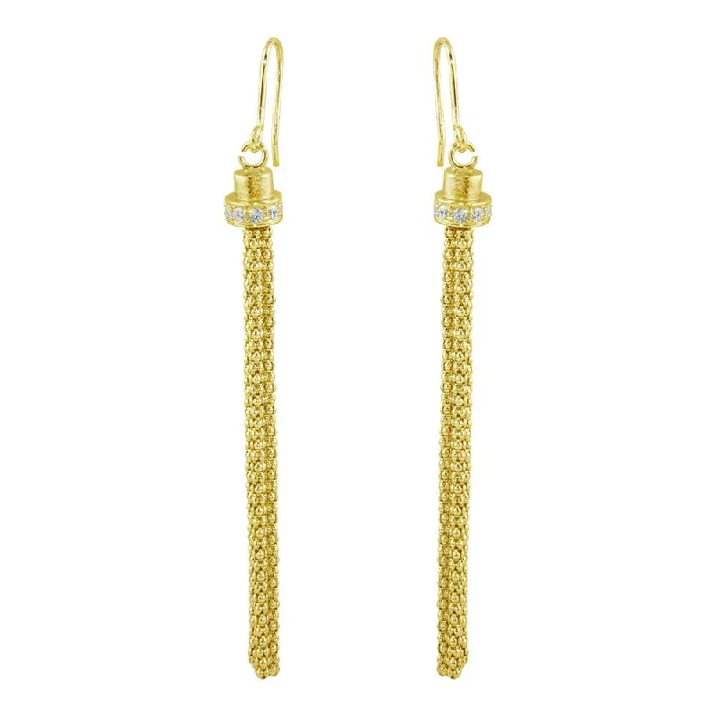 Gold Plated 925 Sterling Silver Tassel Drop Earrings with CZ - ARE00010GP